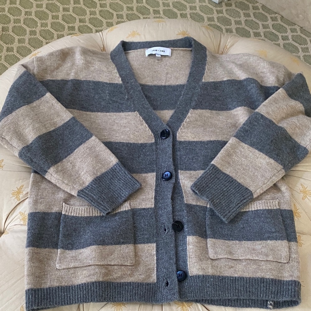 John + Jenn Gray and Tan Striped Cardigan